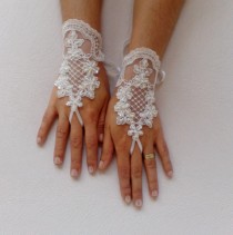 wedding photo - Ivory beaded lace wedding glove french lace gloves bridal gloves ivory lace gloves fingerless gloves free ship