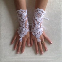 wedding photo - White Wedding gloves free ship bridal gloves lace gloves fingerless gloves french lace gloves