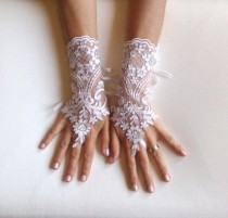 wedding photo - Ivory Wedding gloves bridal gloves lace gloves fingerless gloves ivory gloves guantes french lace silver frame gloves free ship