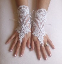 wedding photo - Ivory french lace gloves bridal gloves ivory lace gloves fingerless gloves free ship