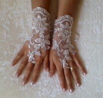 wedding photo - Free shipping Wedding glove, bridal glove, fingerless lace, sexy belly dance, brauthandschuhe