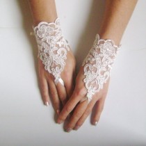 wedding photo - Ivory Wedding gloves bridal gloves lace gloves fingerless gloves ivory gloves french lace gloves free ship