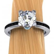 wedding photo - Platinum Diamond Solitaire Engagement Ring, 1.1 Carat, Black Diamond Channel Band and Blue Diamond Accent
