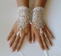 wedding photo - Ivory gold frame wedding gloves bridal gloves lace gloves fingerless gloves ivory gloves free ship