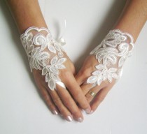 wedding photo - Ivory Wedding gloves french lace gloves bridal gloves lace gloves fingerless gloves ivory gloves free ship