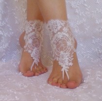 wedding photo - Free Ship bridal bangle white silvery beach wedding barefoot sandals