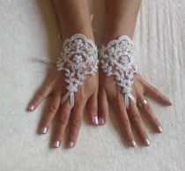 wedding photo - Beaded lace glove ivory handmade free ship