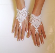 wedding photo - Ivory Wedding gloves bridal gloves lace gloves fingerless gloves french lace gloves gloves free ship
