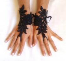 wedding photo - White, Ivory or Black Glove gothic lace, FREE SHIP black embroidered bridal gloves fingerless gloves french lace
