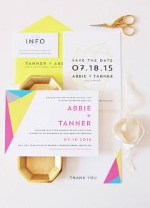 wedding photo - Modern Neon Geometric Wedding Invitations