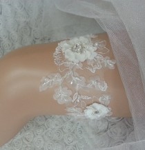 wedding photo -  Ivory garter lace garter flower modern garter Lolita prom bridesmaid bridal garter burlesque garter free ship