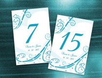 wedding photo -  DIY Printable Wedding Table Number Template | Editable MS Word file | 4 x 6 | Instant Download | Turquoise Blue Heart Romance