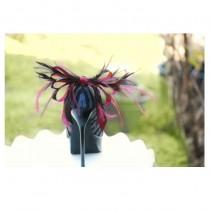 wedding photo - Shoe Clips Black & Burgundy. Anemone Plumes Bow Christian Louboutin Inspired. Sophisticated Statement Gift, Elegant Holiday French Luxurious