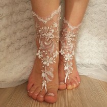 wedding photo -  Copper frame bridal anklet, ivory frame Beach wedding barefoot sandals, bangle, wedding anklet, free ship, anklet, bridal, wedding