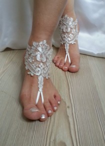 wedding photo -  ivory Beach wedding barefoot sandals, Ivory Barefoot Sandals, Sexy, Yoga, Anklet , Bellydance, Steampunk, Beach Pool
