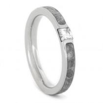 wedding photo -  Palladium Engagement Ring with Meteorite and Square Moissanite
