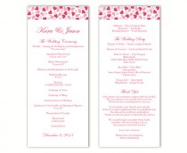 wedding photo - Wedding Program Template DIY Editable Word File Instant Download Program Pink Wedding Program Heart Program Red Printable Program 4x9.25