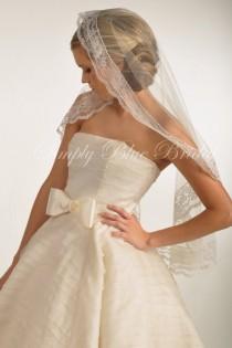 wedding photo - IVORY Wedding Veil - Lace Mantilla Veil, Floral Lace Trim - Mantilla Wedding Veil Fingertip Length - READY to SHIP