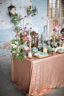 wedding photo - New! CHOOSE YOUR SIZE! Rose gold glitz sequin Tablecloth for vintage Wedding and Events! Custom sparkle table cloths, runners & overlays