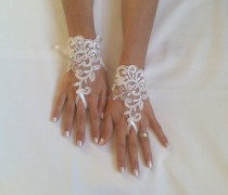 wedding photo - Ivory Wedding gloves french lace gloves bridal gloves lace gloves fingerless gloves ivory gloves free ship