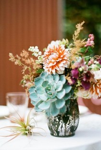 wedding photo - Succulent And Dahlia Wedding Centerpiece