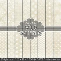 wedding photo - Gold digital paper: "GOLD TEXTURES" with gold damask, crosshatch, quatrefoil, flowers, lace, polka dots, hearts, triangles, stripes patterns