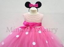 wedding photo - Minnie mouse dress minnie mouse birthday dress Flower girl dress pink  tutu dress mickey mouse princess dress pink crochet top tulle dress