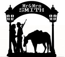 wedding photo -  Wedding Cake Topper Mr and Mrs With a Horse, Removable Spikes and Free Base for table Display
