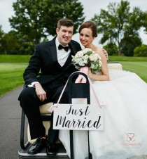 wedding photo -  Just Married Wedding Sign | Just Married | Wedding Sign | Bride and Groom | Ring Bearer Sign | Flower Girl | Double Sided | MR. and Mrs.