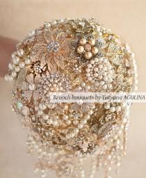 wedding photo - Cascading Brooch bouquet. Gold vintage wedding brooch bouquet, Jeweled Bouquet