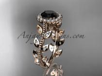 wedding photo -  14k rose gold diamond leaf and vine wedding ring, engagement ring with a Black Diamond center stone ADLR118