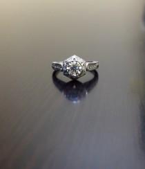 wedding photo - Platinum Diamond Engagement Ring - Art Deco Engraved Platinum Diamond Wedding Ring - Art Deco Ring - Platinum Ring - Diamond Ring - Bridal