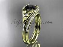 wedding photo -  14kt yellow gold diamond floral wedding ring, engagement set with a Black Diamond center stone ADLR126S