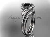 wedding photo -  Spring 14k white gold diamond leaf and vine wedding ring, engagement set with a Black Diamond center stone ADLR317SCollection, Unique Diamond Engagement Rings,Engag