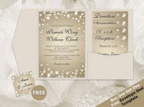 wedding photo -  DIY Printable Wedding Pocket Fold Invitation Set A7 5 x 7 | Editable MS Word file | New Years Heaven White Sparkles Champagne Gold