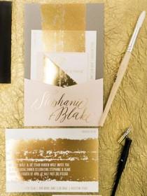 wedding photo - Stephanie   Blake's Painterly Gold Foil Wedding Invitations