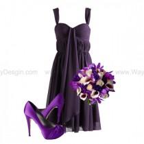 wedding photo -  Plum Dark Purple Sweetheart Chiffon Bridesmaid Dress/Prom Dress Knee Length Short Dress