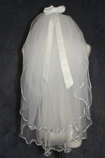 wedding photo - Ivory white double elbow length veil - Bridal Veil curling - bow design wedding veil - Wedding Accessories