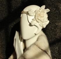 wedding photo - White fascinator, bridal headdress, rose hairpiece, white headband, 1920s style headband, beaded fascinator, silk rose headdress