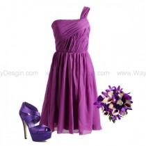 wedding photo -  Purple/Mint/Blue One Shoulder Chiffon Bridesmaid Dress/Prom Dress Knee Length Short Dress