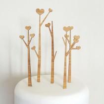 wedding photo - Heart Trees Cake Topper Set - Bamboo - Wedding Cake Topper - Rustic Wedding - Modern Wedding