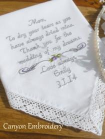 wedding photo - Personalized Wedding Gift Handkerchief  Mother of the Bride Or Mother In law By Canyon Embroidery on ETSY