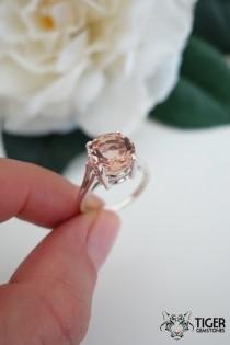 wedding photo - 4 Carat Round Cut Solitaire Ring, Man Made Peach Morganite, Engagement Ring, Wedding Ring, Birdal Ring, Sterling Silver, 14k Gold Upgrade