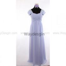 wedding photo -  bridesmaid dress with cap sleeves in Lavender Lilac long party dress purple evening dress chiffon prom dress
