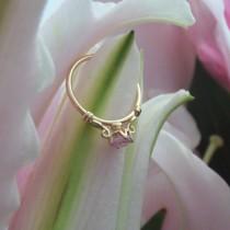 wedding photo - Pink Sapphire Engagement Ring, Lotus Ring, Handforged E Ring with Faintly Pink Diamonds, OOAK -- Ready to Ship