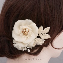 wedding photo - Swarovski Pearl Bridal Head Piece, Gold Bridal Hairpiece, Wedding Hairpiece, Ivory Wedding Hair Piece, Gold Bridal Hair Accessory, Pure Silk