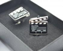 wedding photo - Hollywood, movie action clapper, TV film director producer cufflinks, film lover, novelty, Father's day, birthday, Christmas gift. UK seller