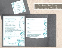 wedding photo -  Pocket Wedding Invitation Template Set DIY EDITABLE Word File Download Elegant Blue Invitations Aqua Wedding Invitation Printable Invitation