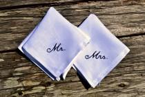 wedding photo - His and Hers Wedding Handkerchiefs, Wedding Day Monogrammed Hankerchiefs, Bride and Groom Hankies, Pocket Square and Handkerchief New Couple