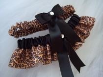 wedding photo - Leopard Print And Black Ribbon Garter Set/Black and animal print garter set/